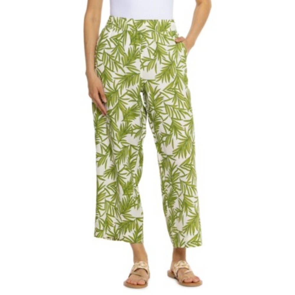 Nicole Miller 100% Linen Wide Leg Crop Length Pants Summer Women Size L